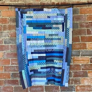 Blue Scrappy Jelly Roll Race Quilt Top 43” x 58”